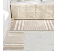 Starryle Bathroom Rugs Set 2 Piece, Extra Soft and Absorbent Fluffy Striped Chenille Bath Mat Rug Set, Non Slip Bathroom Floor Mat, Machine Washable (21" x 47" Plus 17" x 25", Khaki)