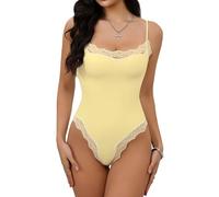 Starrylion Lace Bodysuit Square Neck Sleeveless Bodysuits Sexy Going Out Tops Lemon Chiffon M