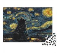 StarryNightCat 1000 Pieces Tear-Resistant Paper DIY Van Gogh Starry Cat Jigsaw for Stress-Relief Seekers Relaxation Senior Pastime 52x38cm/1000pcs
