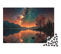 StarryNightLake 1000 Piece Jigsaw Puzzles Sunset Lake with Tree Adults Aged 12 And Above Educational Games Home Decoration Challenge High Difficulty Male And Female Birthday 52x38cm/1000pcs Gifts