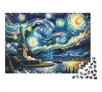 StarryNightLiberty 1000 Piece Puzzles Beautiful View Starry Night City Wall Decoration Decompression Jigsaw for Men And Women Challenging Puzzles Jigsaw Puzzles for Adults 52x38cm/1000pcs