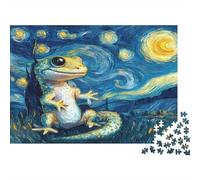 StarryNightLizard-ArtisticSurrealStyle 1000 Piece Puzzles for Adults of Thick Blue Board Jigsaws 1000 Pieces Starry Night Frog with Mindfulness Puzzles for Brain Teasers for Adults 52x38cm/1000pcs