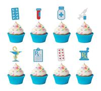 StarryOcean Pharmacy Cupcake Toppers, 24 Pcs - Blue, Silver, Red, Gold - Pharmacy Week, Birthday - Cardstock - 3x5 Inches
