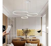 STARRYOL Modern LED Pendant Light, 3 Rings White Paint Collection, Adjustable Pendant Light Modern Ceiling Chandelier, Dimmable 2700K - 6500K, with Remote Control 78W