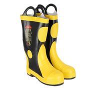 Starrypxl Rubber Fire Fighting Safety Boots High Temperature Resistant Anti Slip Puncture Proof Steel Toe Firefighter Protection Shoes for Firemen Black Yellow Stripe Size 39 45 (44)