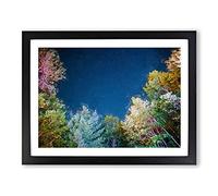 Stars Above A Colourful Forest In Abstract Modern Art Framed Print | A4 Black Framed Wall Art | Ready to Hang | Abstract Space Picture | Living Room Bedroom Lounge Office
