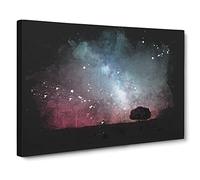 Stars Above A Lone Tree Paint Splash Canvas Print | Gallery Wrapped 30mm Frame Wall Art | 30x20 inches | Ready to Hang | Modern Space Picture | Living Room Bedroom Lounge Office