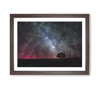 Stars Above A Lone Tree Painting Modern Art Framed Print | A4 Walnut Framed Wall Art | Ready to Hang | Modern Space Picture | Living Room Bedroom Lounge Office