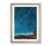 Stars Above Banff National Park Painting Modern Framed Print | A3 Oak Framed Wall Art | Ready to Hang | Modern Space Picture | Living Room Bedroom Lounge Office
