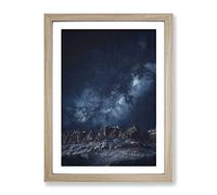 Stars Above The Mountains Abstract Art Modern Framed Print | A4 Oak Framed Wall Art | Ready to Hang | Abstract Space Picture | Living Room Bedroom Lounge Office