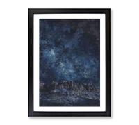 Stars Above The Mountains Abstract Painting Modern Framed Print | A3 Black Framed Wall Art | Ready to Hang | Abstract Space Picture | Living Room Bedroom Lounge Office
