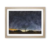 Stars Above The Tree In South Korea Painting Modern Art Framed Print | A4 Oak Framed Wall Art | Ready to Hang | Modern Space Picture | Living Room Bedroom Lounge Office