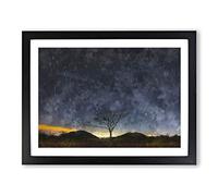 Stars Above The Tree In South Korea Painting Modern Art Framed Wall Art Print, Ready to Hang Picture for Living Room Bedroom Home Office Décor, Black A4 (34 x 25 cm)