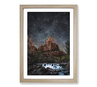Stars Above Zion National Park in Utah Painting Framed Print | A2 Oak Framed Wall Art | Ready to Hang | Modern Space Picture | Living Room Bedroom Lounge Office