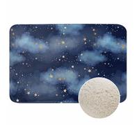 Stars and Clouds Bath Mats for Bathroom Dark Blue Watercolor Night Sky Galaxy Universe Space Floor Bath Rugs Machine Washable Bathmat Carpet Rug Room Decor for Shower Floor 16 X 24 inch Mat