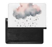Stars And Clouds Passport Holder with 3 Card Slots, Portable PU Leather Travel Wallet, Slim Protective Cover for Passport, ID, Credit Cards