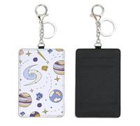 Stars and Comets Credit Card Holder with Key Chain Bus Pass Holder for Women Men with 2 Card Slots Slim Wallet for Nurse Teacher Student Meal Bank Credit Cards Daily Use Bus Driver Accessories