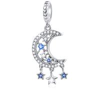 Stars and Crescent Moon Charms Dreamcatcher Dangle, fit Pandora First Mothers Day Bracelet, 925 Sterling Silver Sparkling CZ Dream Catcher Pendant Beads, Gifts for Couple/Friends