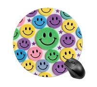 Stars and Happy Face Patterns Mouse Pad Round Laptop Mouse Mat Cute Computer Mousepad Keyboard Pad Non-Slip Desk Pads for Gaming Office Work Home