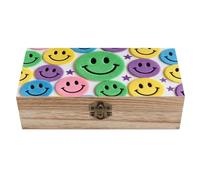 Stars And Happy Face Patterns Wooden Storage Box Elegant Retro Jewelry Box with Hinged Lid Decorative Keepsake Boxes Decor Handmade Organizer Boxes for Wedding, Party, Gift, Diy Craft, Home Decor