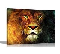 Stars and Lion on Canvas Print Animal Pictures Wall Art Stretched and Framed Abstract Artwork Home Livingroom Office Motivational 30 x 20cm (12 x 8 inches)