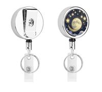 Stars and Moon on Dark Background Badge Reel Compact and Lightweight Metal Badges Clip Retractable Decorative ID Badge Holder with Clip & Key Ring Ideal for Nurses Teachers Office Use