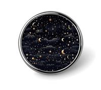 Stars And Moon on Dark Background Button Pins - Personalized Round Badges for Women Men Custom Photo Buttons for Backpack Cloth Decoration Souvenir Gifts, Metal Badge Brooch Party Costume Accessory