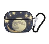 Stars and Moon on Dark Background Case Cover with Keychain Shockproof Hard Shell Protective Case for 2nd/1st Generation Case for Women Men Bluetooth Earbuds Case