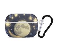 Stars and Moon on Dark Background Case Cover with Keychain Shockproof Hard Shell Protective Case for 2nd/1st Generation Case for Women Men Bluetooth Earbuds Case