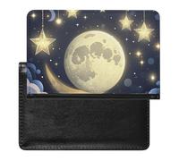 Stars And Moon on Dark Background Passport Holder ID Card Protector Case Holder Travel Pack Unisex-adult Waterproof Passport