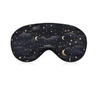 Stars and Moon on Dark Background Sleep Mask for Women Men, Soft Eye Mask with Adjustable Strap for Sleeping, Light Blocking Travel Blindfold for Nap Comfortable Eye Cover for Home Office