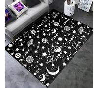 Stars and Moon Planet Rug - Galaxy Starry Sky Area Rugs Solar System Carpet Outer Space Theme Black and White Pattern Large Floor Pad for Bedroom and Living Room Home Decor, 3'×5'(59 x 39 inch)