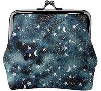 Stars and Moons Midnight Sky Women's Leather Coin Purse, Small Change Pouch with Kiss-Lock Clasp Closure Buckle Wallet for Girl Gift