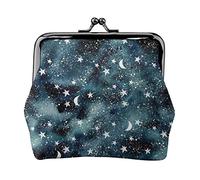 Stars and Moons Midnight Sky Women's Leather Coin Purse, Small Change Pouch with Kiss-Lock Clasp Closure Buckle Wallet for Girl Gift