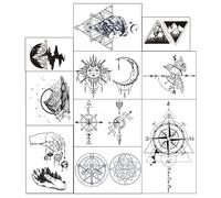 Stars And Sea Literary Temporary Tattoo Stickers Compass Compass Waves Mountains And Rivers Space Sun And Moon Tattoo Sticker Fake Tattoo