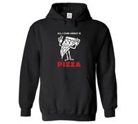 Stars and Stripes All I Care About Is Pizza Funny Foodie Hooded Jumper Unisex Adult Pullover Hoodie (L, Black)