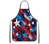 Stars and Stripes Aprons for Cooking, Patriotic Stroke Art Style Kitchen Adults Apron, Summer Independence Day BBQ Chef Work, Red, 24x31 Inch