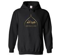 Stars and Stripes Arabic English Custom Name Dome Design Graphic Print Personalized Unisex Adults Pullover Hoodies (M, Black)
