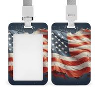 Stars and Stripes Badge Holder with Lanyard - Waterproof Hard Plastic ID Card Holder Professional Name Tag Vertical ID Card Name Badge for Office Nurse Doctor Teacher