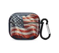 Stars and Stripes Bluetooth Earbuds Case Cover Full Body Shockproof Protection Hard Case Support Wireless Charging with Keychain Personalized Gift for AirPods 3