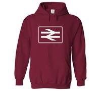 Stars and Stripes Classic British Rail Logo Heritage Railway Nostalgic Iconic Transport Hooded Sweatshirt(Wine, 2XL)
