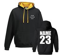 Stars and Stripes CUSTOM TEXT printed on personalised contrast varsity hoodie, make your own varsity hoodie Black/Gold Medium - FRONT + BACK PRINT