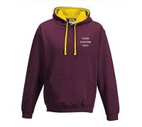 Stars and Stripes CUSTOM TEXT printed on personalised contrast varsity hoodie, make your own varsity hoodie Burgundy/Gold Large - FRONT LEFT BREAST PRINT