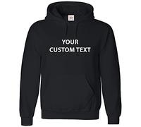 Stars and Stripes CUSTOM TEXT printed on personalised pullover hoodie, make your own hooded sweatshirt Black MEDIUM - FRONT CHEST TEXT PRINT