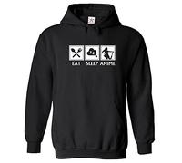 Stars and Stripes Eat Sleep Anime Repeat Inspired Unisex Adults Pullover Hooded Sweatshirt for Anime & Movie Lovers (M, Black)
