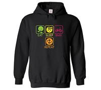 Stars and Stripes Eat Sleep BMX Repeat Classic Unisex Adults Pullover Hoodie for Bicycle Lover (L, Black)