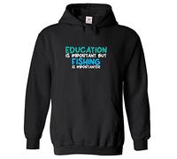 Stars and Stripes Education Is Important But Fishing Is Importanter Funny Unisex Kids Pullover Hoodie (XS, Black, 12_13 Years)