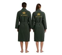Stars and Stripes Elite Lord & Lady 2-Piece Couples Bathrobe Set - Embroidered Crown Design on Back - 100% Cotton Terry His Hers Robes - Wedding Honeymoon Anniversary Dressing Gown (Green, L-XL)