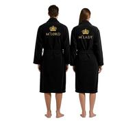 Stars and Stripes Elite Lord & Lady 2-Piece Couples Bathrobe Set - Embroidered Crown Design on Back - 100% Cotton Terry His Hers Robes - Wedding Honeymoon Anniversary Dressing Gown (Black, L-XL)