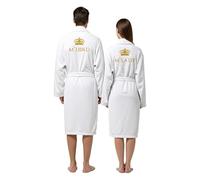 Stars and Stripes Elite Lord & Lady 2-Piece Couples Bathrobe Set - Embroidered Crown Design on Back - 100% Cotton Terry His Hers Robes - Wedding Honeymoon Anniversary Dressing Gown (White, L-XL)